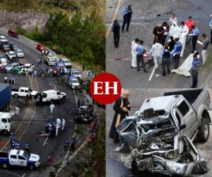 Tres miembros de una familia murieron este miércoles en un fatal accidente que se registró a la altura de Zambrano en la carretera CA-5. Fotos: Estalin Irías/ El Heraldo.
