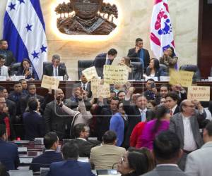 La lectura del informe final del juicio político contra varios funcionarios electorales se desarrolló este jueves en medio de protestas, silbidos y consignas dentro del Congreso Nacional por parte de la bancada Libertad y Refundación (Libre).