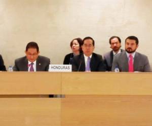 Parte de la delegación que viajó a Ginebra para presentar el Examen Periódico Universal ante el Consejo de Derechos Humanos de la ONU.