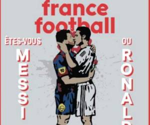 La edición de la revista francesa abre el debate sobre quién es el mejor futbolista del mundo con una ilustración de Messi y Ronaldo besándose. | Foto cortesía: France Football.