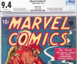 Fotografía del 8 de octubre de 2019 proporcionada por Heritage Comics de una copia en estado casi perfecto del primer cómic de Marvel Comics. Foto: AP.