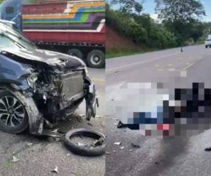 La víctima mortal se conducía a bordo de la motocicleta que impactó contra este vehículo.