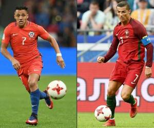 (COMBO) This combination of pictures created on June 26, 2017 shows Chile's forward Alexis Sanchez (L) at the Kazan Arena Stadium in Kazan on June 22, 2017 and Portugal's forward Cristiano Ronaldo at the Kazan Arena in Kazan on June 18, 2017.South American champions Chile face Euro 2016 winners Portugal in the 2017 FIFA Confederations Cup semi-final in Kazan on June 28, 2017. / AFP PHOTO / FRANCK FIFE