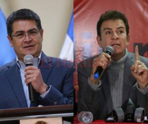 Juan Orlando Hernández y Salvador Nasralla mientras ofrecían conferencias de prensa.