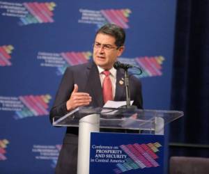 El presidente Juan Orlando Hernández durante su intervención en la Cumbre para la Prosperidad en Estados Unidos.