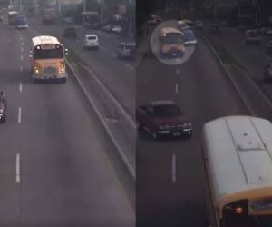 El autobús amarillo rebasó en pleno bulevar e impactó contra un rapidito. Foto captura 911