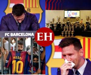 El futbolista argentino Lionel Messi rompió a llorar al inicio de su conferencia de prensa de despedida del FC Barcelona este domingo y aseguró que nunca pensó que se iría del club español al que llegó de niño. Entre ovaciones y apoyo de sus familiares, la leyenda dijo adiós a su amado club, pero dejó abierta la posibilidad de que el futuro los volvería a encontrar. FOTOS: AP/AFP