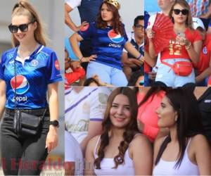 Muy identificadas con sus equipos llegaron estas hermosas chicas al Estadio Nacional de Tegucigalpa. Fotos: Ronal Aceituno /David Romero /El Heraldo