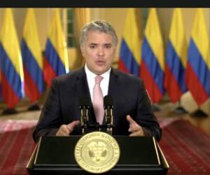 El presidente de Colombia, Iván Duque, habla en un mensaje pregrabado que fue emitido el martes 22 de septiembre del 2020 durante la sesión anual de septiembre de la Asamblea General de Naciones Unidas.
