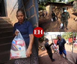 Las Fuerzas Armadas de Honduras continuaron este martes entregando la 'bolsa solidaria' en las colonias La Era y La Travesía de la capital. Fotos: Johny Magallanes / EL HERALDO.