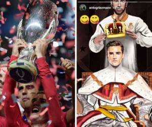 Antoine Griezmann levantó la Supercopa de Europa y luego publicó una polémica imagen en su cuenta de Instagram (FOTO:AFP/INTERNET)