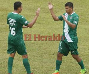 Celebración del gol de Marathón ante Platense en el estadio Yankel Rosenthal. Foto: El Heraldo / OPSA