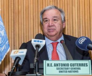 El Secretario General de las Naciones Unidas, Antonio Guterres, habla durante una conferencia de prensa. Foto AFP