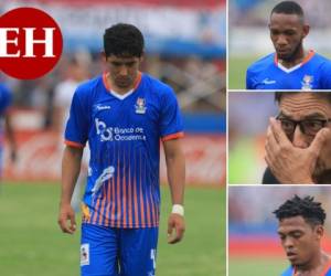 Los jugadores y cuerpo técnico de los Lobos de la UPNFM no pudieron esconder su tristeza y dolor una vez finalizado el partido de semifinal ante Olimpia, en el cual cayeron 4-1 (7-2 global). (Fotos: Ronal Aceituno / EL HERALDO)