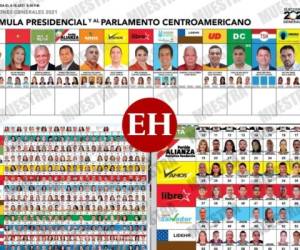 El Consejo Nacional Electoral (CNE) divulgó este miércoles las papeletas de los cargos a nivel presidencial y de aspirantes a diputados que se usarán el 28 de noviembre en las elecciones generales de Honduras. Conozca los partidos, rostros y nombres en contienda.