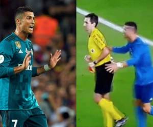 Cristiano se enfadó tras la decisión del árbitro y llegó a empujarlo. Foto AFP y captura Twitter