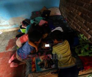 En la colonia Los Pinos de Tegucigalpa, estos hermanos están a punto de perder el año por las dificultades de seguir las clases sin recursos, internet ni aparatos tecnológicos. Foto: Johny Magallanes / EL HERALDO.