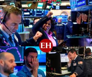 Los comerciantes reaccionan después de la campana de cierre en la Bolsa de Nueva York (NYSE), las pérdidas en Wall Street se profundizaron luego de una contusión abierta, ya que los mercados globales estaban listos para concluir su peor semana desde 2008 con otra derrota. Foto: AFP.