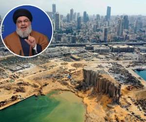 'Niego totalmente, categóricamente, que haya algo nuestro en el puerto, ni almacén de armas, ni almacén de misiles, ni una bomba, ni una bala, ni nitrato de amonio', dijo Hasán Nasralá. Fotos: AFP