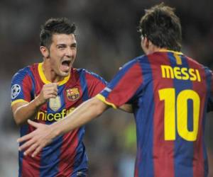 David Villa y Lionel Messi cuando jugaron juntos en el Barcelona (Foto: Internet)