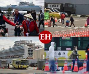 Unos 500 pasajeros abandonaron el miércoles el buque crucero Diamond Princess al cabo de dos semanas de cuarentena a bordo de la nave, anclada en Japón, que no logró detener la propagación del nuevo virus entre los pasajeros y tripulantes. Fotos: Agencia AP.