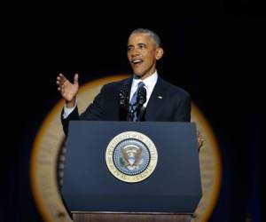 Barack Obama da este martes en Chicago su discurso de despedida como presidente de Estados Unidos, cargo que ejerció durante ocho años, foto: Agencia AP.