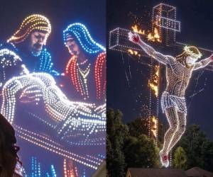 Una iglesia en Manvel, Texas, hizo historia en esta Semana Santa 2026, tras el espectacular despliegue de al menos 10,000 drones que iluminó el cielo y lo convirtió en una especie de lienzo digital, plasmando en él la pasión de Cristo, estableciendo un récord en Norteamérica. A continuación las imágenes.