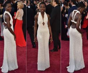 Lupita Nyong´o lució un vestido de seis mil perlas de Calvin Klein.