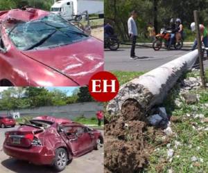Un poste arrancado de la mediana y un auto semidestruido es lo que quedó en la escena del accidente. Foto: Alex Pérez/El Heraldo.