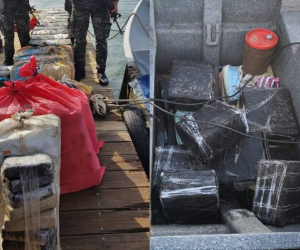 Los fardos de supuesta cocaína captados por las cámaras policiales. (Fotos: FUSINA)