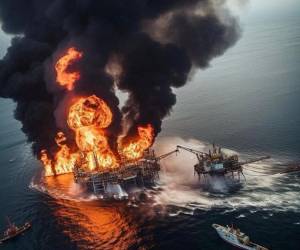 Un imagen presentada por el mandatario, así como videos que circulan en redes sociales muestran una columna de humo y llamas en la plataforma.