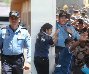 En medio de la multitud, el inspector Heber Ordóñez Lagos se dedicó a intentar controlar la multitud que quería ingresar al Estadio Nacional y, además, a rescatar a los niños que estaban atrapados. Fotos: Efraín Salgado / Juan Salgado / EL HERALDO.