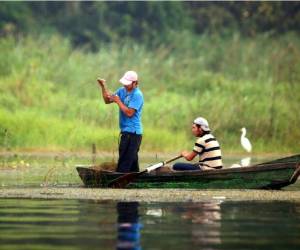 Foto de referencia de trabajadores en en Lago de Yojoa.