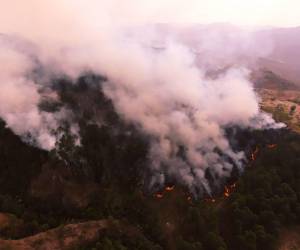 Los incendios en Honduras dejan más de 89 mil hectáreas dañadas. En la imagen se observa un siniestro en las montañas de Santa Lucía, cerca de la capital de Honduras.
