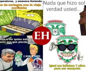 Este domingo, El Olimpia se consagró una vez más como el campeón del fútbol nacional, al ganar su copa número 32, tras vencer al Marathón de la zona norte del país, que pese a jugar en su casa y con su barra, no pudo remontar. El duelo ha dejado innumerables y divertidos memes, que acabaron incluyendo también al Motagua, pues muchos aficionados del club habían hecho sus apuestas en favor del monstruo verde. A continuación algunos de los mejores memes.