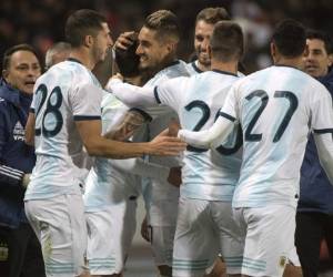 Celebración del gol que marcó Ángel Correa para la selección de Argentina contra Marruecos. Foto:AFP