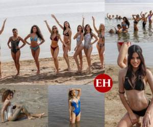 Las candidatas de Miss Universo 2021 visitaron el Mar Muerto y aprovecharon para aplicarse el barro conocido como purificador de la piel. Fotos: AFP.