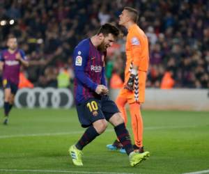 Leo Messi celebrando su gol ante Valladolid. (AP)