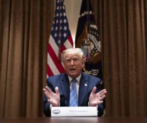 El presidente Donald Trump habla en una mesa redonda sobre los adultos mayores el lunes 15 de junio de 2020, en la Sala del Gabinete de la Casa Blanca, en Washington. (AP Foto/Evan Vucci).