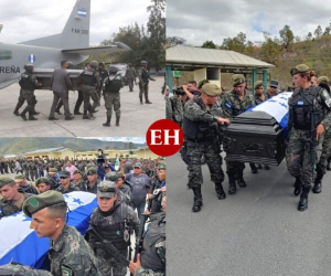 A la Base Aérea Hernán Acosta Mejía, de Tegucigalpa, fueron trasladados dos de los cuatro policías que fallecieron durante un falso operativo montado por criminales para liberar a 'El Porky', temido criminal de la Mara Salvatrucha (MS-13). Fotos Alejandro Amador| EL HERALDO