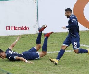 Roberto Moreira celebró el único gol de Motagua ante el Marathón la tarde de este sábado en el estadio Yankel Rosenthal.