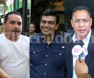 José Adalid Gonzáles (Sulaco, izquierda), Arnaldo Urbina Soto (Yoro, centro) y Neptaly Romero (Talanga, derecha) figuran en el listado de alcaldes solicitados para ser trasladados a la cárcel El Pozo en Ilama, Santa Bárbara, occidente de Honduras.