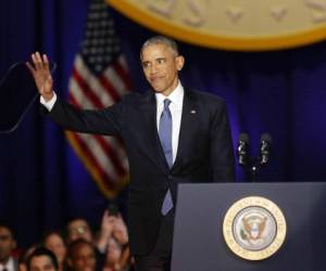 El presidente de Estados Unidos, Barack Obama, brindó este martes por la noche en Chicago su último discurso tras ocho años al frente del país. Foto AFP.
