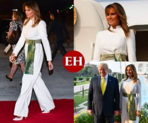 La primera dama de Estados Unidos, Melania Trump, lució este lunes en Ahmedabad, India, un vestuario muy impecable. Fotos: AFP/AP.
