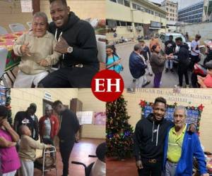El delantero hondureño Romell Quioto tuvo un noble gesto en un asilo de ancianos en plena víspera navideña. El futbolista del Impact Montreal les llevó alimentos a las personas de la tercera edad. Fotos: cortesía.