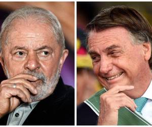 En esta combinación de imágenes creada el 4 de mayo de 2022, el expresidente brasileño Luiz Inácio Lula da Silva (izquierda) hace gestos durante una reunión con miembros del Partido Rede en Brasilia, el 28 de abril de 2022, para discutir el apoyo del partido a la candidatura de Lula.