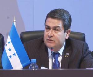 El presidente de Honduras, Juan Orlando Hernández, durante su disertación en la VII Cumbre de las Américas'.