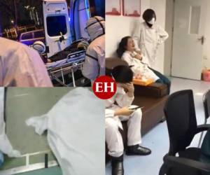 Los videos muestran a los pacientes y médicos con trajes blancos en los hospitales superpoblados que intentan contener al coronavirus. Fotos Twitter| AFP