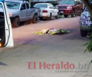 El cadáver del hombre qeudó en medio de la calle de la populosa colonia. Foto: Estalin Irías / EL HERALDO.