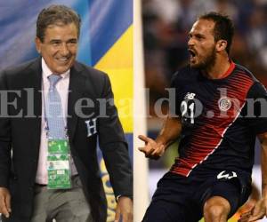 Jorge Luis Pinto durante el duelo Honduras vs Costa Rica. (Foto: Ronal Aceituno / Grupo Opsa) // Marco Ureña celebrando el gol del triunfo en el Red Bull Arena. (Foto: AFP)